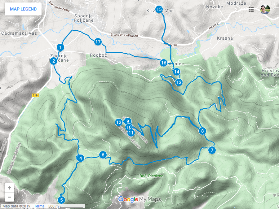 Zemljevid poti na Boč