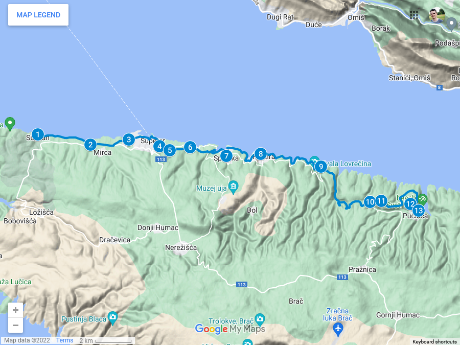 Zemljevid prve poti po Braču