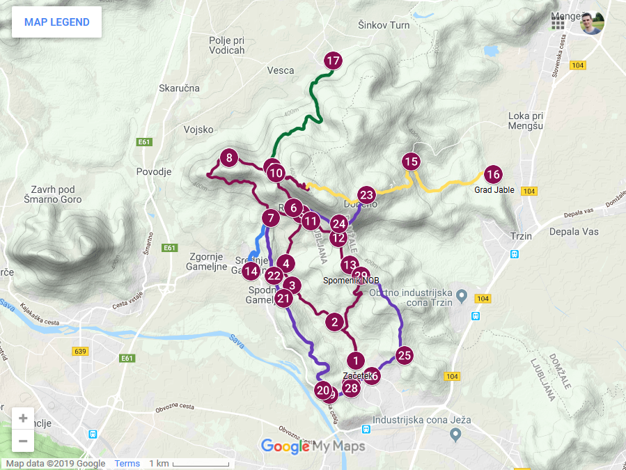 Zemljevid poti po Rašici in okolici