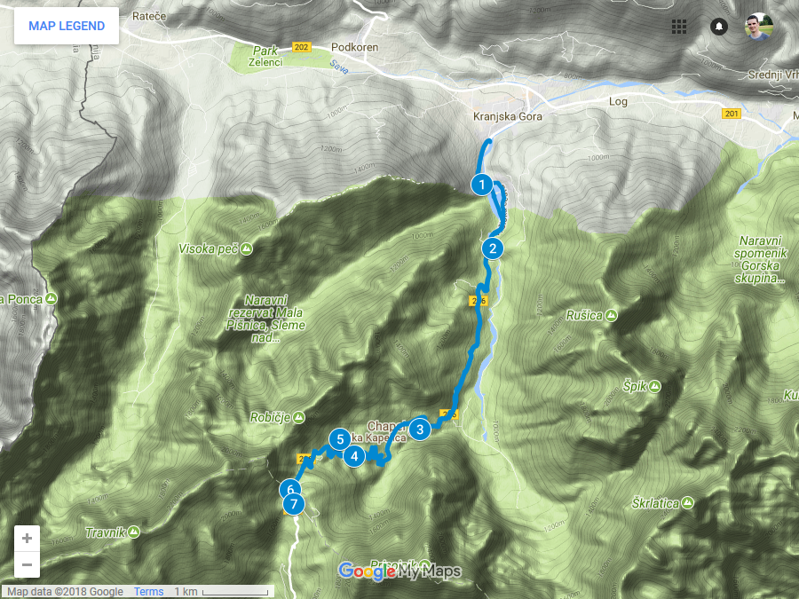 Zemljevid poti na Vršič