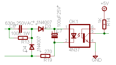 Detekcija omrežne napetosti  - električna shema detajl